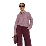 Madmext Bordo Çizgili Kadın Gömlek Mg2410,Bordo L