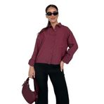 Madmext Bordo Çizgili Oversize Kadın Gömlek Mg2093,Bordo L