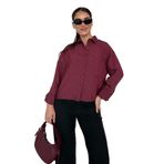 Madmext Bordo Çizgili Oversize Kadın Gömlek Mg2093,Bordo S