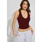 Madmext Bordo Derin V Yaka Pamuklu Basic Kadın Atlet MG2405 - XL