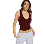 Madmext Bordo Derin V Yaka%100 Pamuklu Basic Kadın Atlet Mg2405,Bordo M