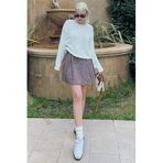 Madmext Bordo Ekose Desen Kadın Pileli Etek MG2248