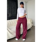 Madmext Bordo Kadın Eşofman Altı Düz Pamuk Polyester Uzun Bol Paça Regular Kalıp Günlük Stil - 2XL