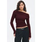 Madmext Bordo Kadın Off Shoulder Uzun Kollu Bluz Viskon Kumaş S Beden Şık Gece Stili