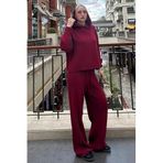 Madmext Bordo Kapüşonlu Triko Kadın Eşofman Takımı Mg2237,Bordo L