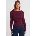 Madmext Bordo Kayık Yaka Uzun Kollu Kadın Bluz MG2267