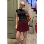 Madmext Bordo Pileli Kadın Mini Şort Etek Mg2402