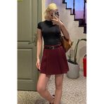 Madmext Bordo Pileli Kadın Mini Şort Etek Mg2402,Bordo M