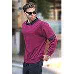 Madmext Bordo Polo Yaka Oversize Kolu Şeritli Erkek Sweatshirt 7048,Bordo L