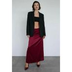 Madmext Bordo Saten Midi Boy Şık Kadın Etek MG2637 - 01-Bordo - L