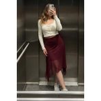 Madmext Bordo Şifon Asimetrik Kesim Midi Etek MG2777 - L