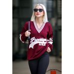 Madmext Bordo V Yaka Nakışlı Kadın Kazak Mg1279,Bordo S
