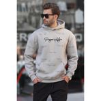 Madmext Boyalı Gri Baskılı Kapşonlu Cep Detaylı Erkek Sweatshirt 7075,Boyalı Gri S