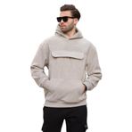 Madmext Boyalı Gri Kapüşonlu Kapaklı Cep Detaylı Polar Erkek Sweatshirt 7097,Boyalı Gri XL