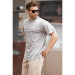 Madmext Boyalı Gri Oversize Bisiklet Yaka Baskılı Erkek Tişört 7018 - 2XL
