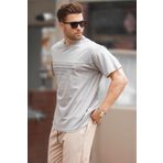 Madmext Boyalı Gri Oversize Bisiklet Yaka Baskılı Erkek Tişört 7018