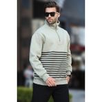 Madmext Çağla Yeşili Fermuar Yakalı Çizgili Sweatshirt 7056