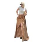 Madmext Camel Beli Lastikli Yırtmaçlı Uzun Kadın Etek Mg2062,Camel XL