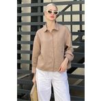 Madmext Camel Çizgili Oversize Kadın Gömlek MG2093