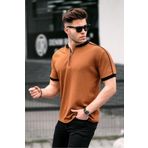 Madmext Camel Fermuar Yaka Erkek Penye Tişört