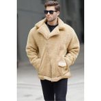 Madmext Camel Peluş Biker Erkek Ceket 6849 - S