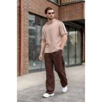 Madmext Camel Şerit Detaylı Modern Kesim Erkek Tişört E7182 - XL
