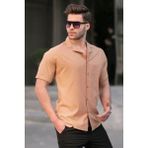 Madmext Camel Slim Fit %100 Pamuk Kısa Kol Erkek Gömlek 5585 - XL