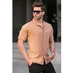 Madmext Camel Slim Fit %100 Pamuk Kısa Kol Erkek Gömlek 5585