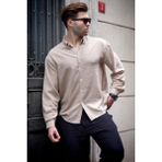 Madmext Camel Uzun Kollu Oversize Erkek Gömlek 6735 - Bej - 2XL
