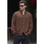 Madmext Camel Uzun Kollu Oversize Erkek Gömlek Regular Fit Günlük Tarz 6735 - Kahverengi - XL
