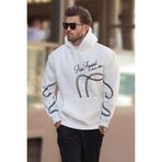 Madmext Ekru Baskılı Kapşonlu Cep Detaylı Erkek Sweatshirt 7067,Ekru S