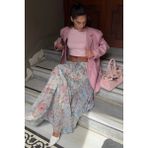 Madmext Ekru Çiçek Desenli Vintage Şifon Maxi Etek MG2776 - XL