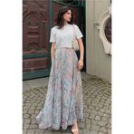 Madmext Ekru Çiçek Desenli Vintage Şifon Maxi Etek MG2776