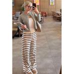 Madmext Ekru Çizgili Kadın Triko Pantolon Mg2342,Ekru M