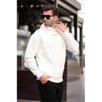 Madmext Ekru Kapüşonlu Cep Detaylı Nakışlı Erkek Sweatshirt 7050,Ekru 2XL