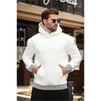 Madmext Ekru Kapüşonlu Kanguru Cep Erkek Sweatshirt E7163,Ekru XL