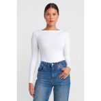 Madmext Ekru Kayık Yaka Uzun Kollu Kadın Top Body MG2267