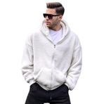 Madmext Ekru Peluş Over Fit Kapüşonlu Fermuarlı Erkek Sweatshirt 6049,Ekru L