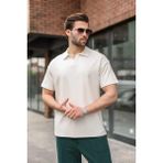 Madmext Ekru Polo Yaka Oversize Erkek Tişört E7185