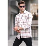 Madmext Ekru Regular Fit Erkek Gömlek Uzun Kol Günlük Stil Ekose Desenli