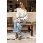 Madmext Ekru Ribbed Asimetrik Kesimli Kadın Kazak MG2744