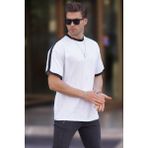 Madmext Erkek Beyaz Oversize Şerit Detaylı Basic Tişört 7023 - 2XL