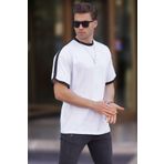 Madmext Erkek Beyaz Oversize Şerit Detaylı Basic Tişört 7023