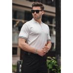 Madmext Erkek Beyaz Polo Yaka Fermuarlı Tişört 6876 - 2XL