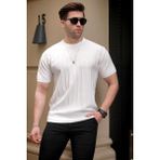 Madmext Erkek Beyaz Triko Tişört 5684 - 2XL
