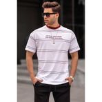 Madmext Erkek Bisiklet Yaka, Çizgili, Regular Kalıp T-Shirt, Beyaz, L