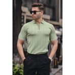 Madmext Erkek Çağla Yeşili Polo Yaka Fermuarlı Tişört 6876 - 2XL
