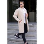 Madmext Erkek Dik Yaka, Cepli, Uzun Triko Hırka, Ekru