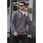 Madmext Erkek Gri Fermuarlı Kapüşonlu Sweatshirt, Pamuk Polyester, M Beden
