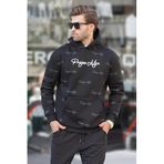 Madmext Erkek Kapüşonlu Baskılı Sweatshirt, Siyah, L Beden